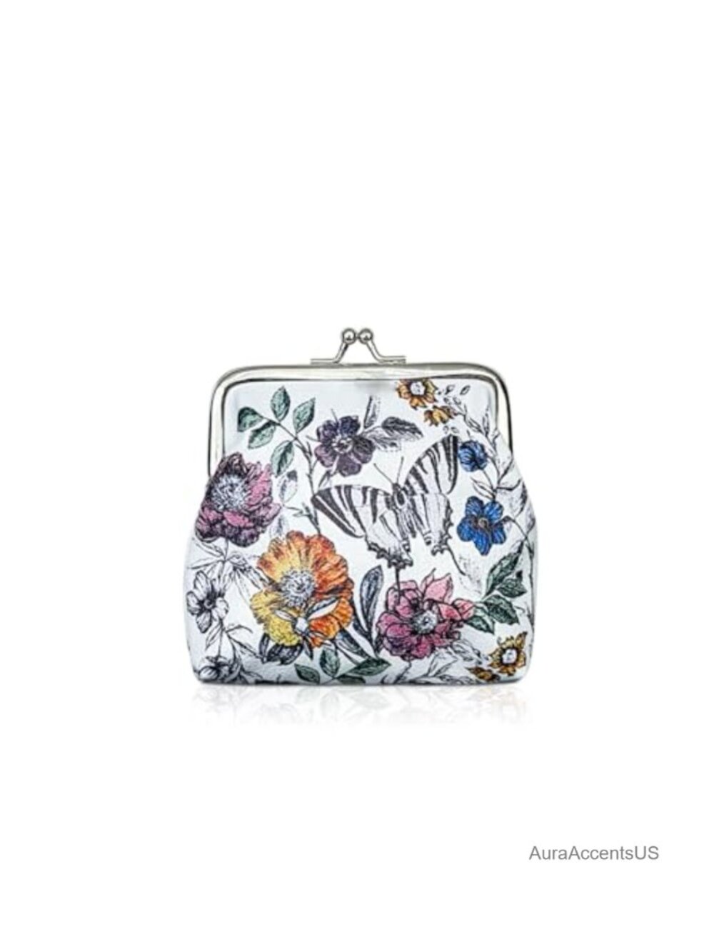PU Leather Vintage Floral Coin Purse with Butterfly Clasp - Waterproof Change